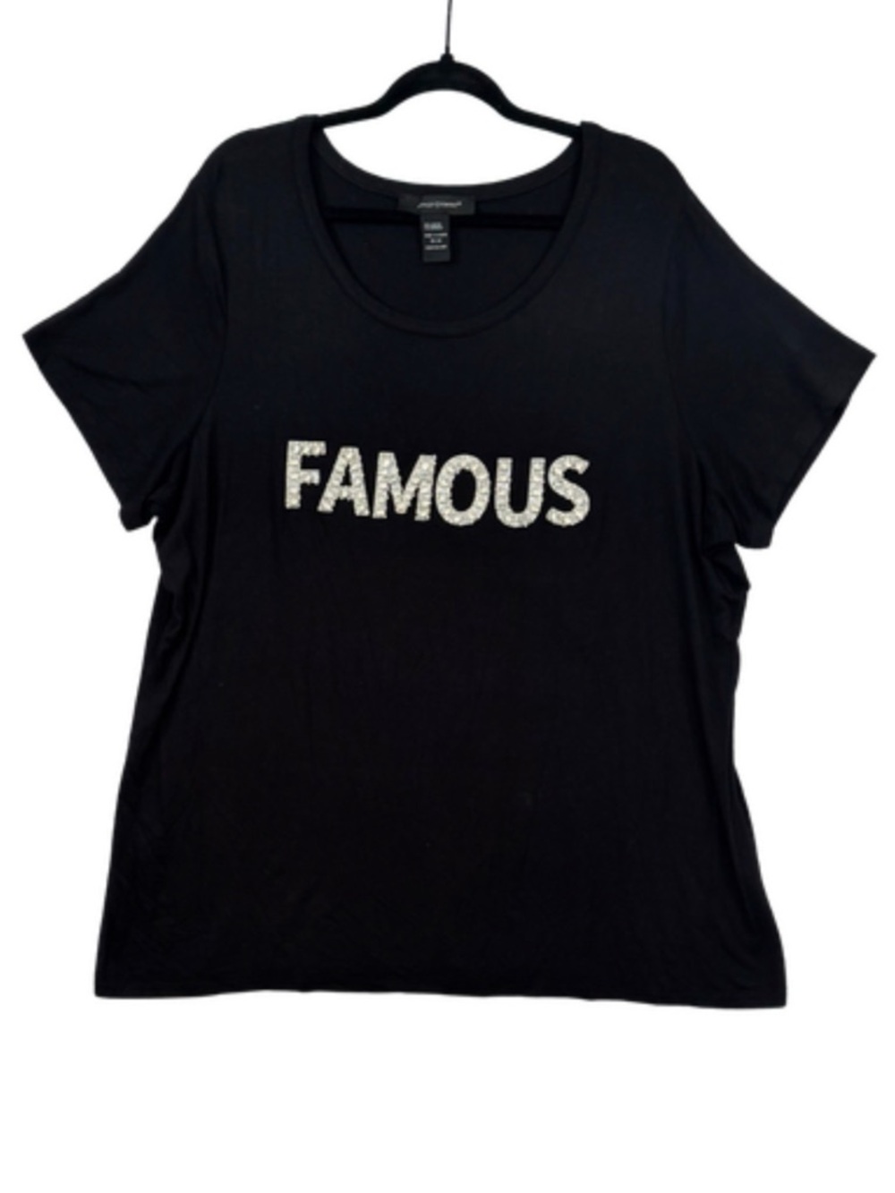 FAMOUS Embellished Bling Graphic Tee Black Plus Size 22/24